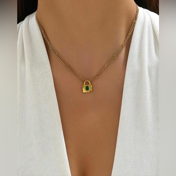 18K Gold Plated Padlock Necklace*Vintage Necklace*Bubble Chain Necklace - Picture 2 of 10